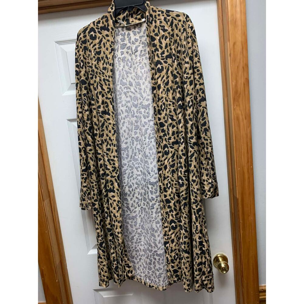 Haptics Leopard Print Cardigan Womens Large Open Front Duster Animal Print L/S